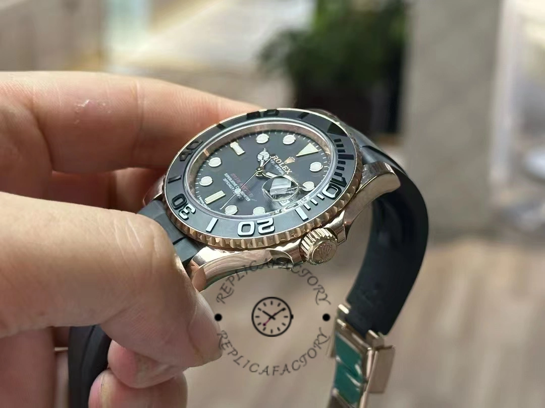 Rolex Yacht-Master 116655, wrist close-up showing bezel numerals and dial markers.