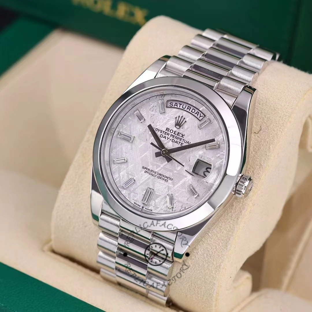 Rolex Day-Date 40mm Platinum Meteorite Baguette 228206 0036 Men's Watch