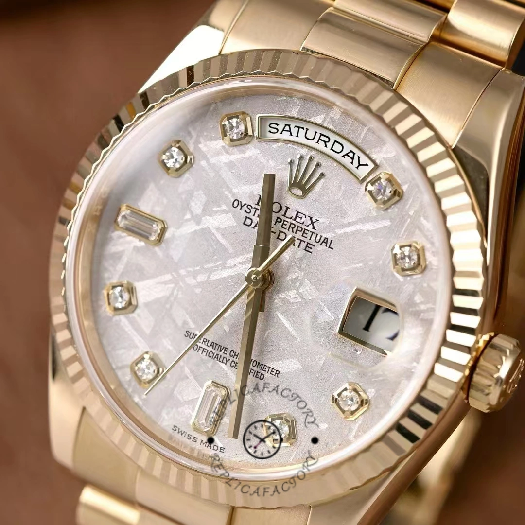 Rolex Day-Date 118238 Yellow Gold Diamond Meteorite Dial 36mm Unisex Replica Watch