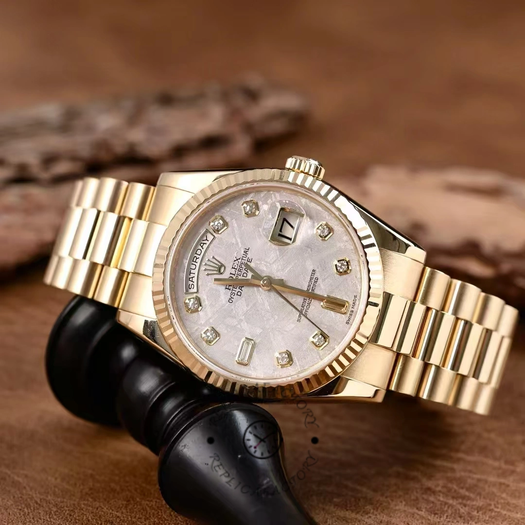 Rolex Day-Date 118238 Yellow Gold Diamond Meteorite Dial 36mm Unisex Replica Watch