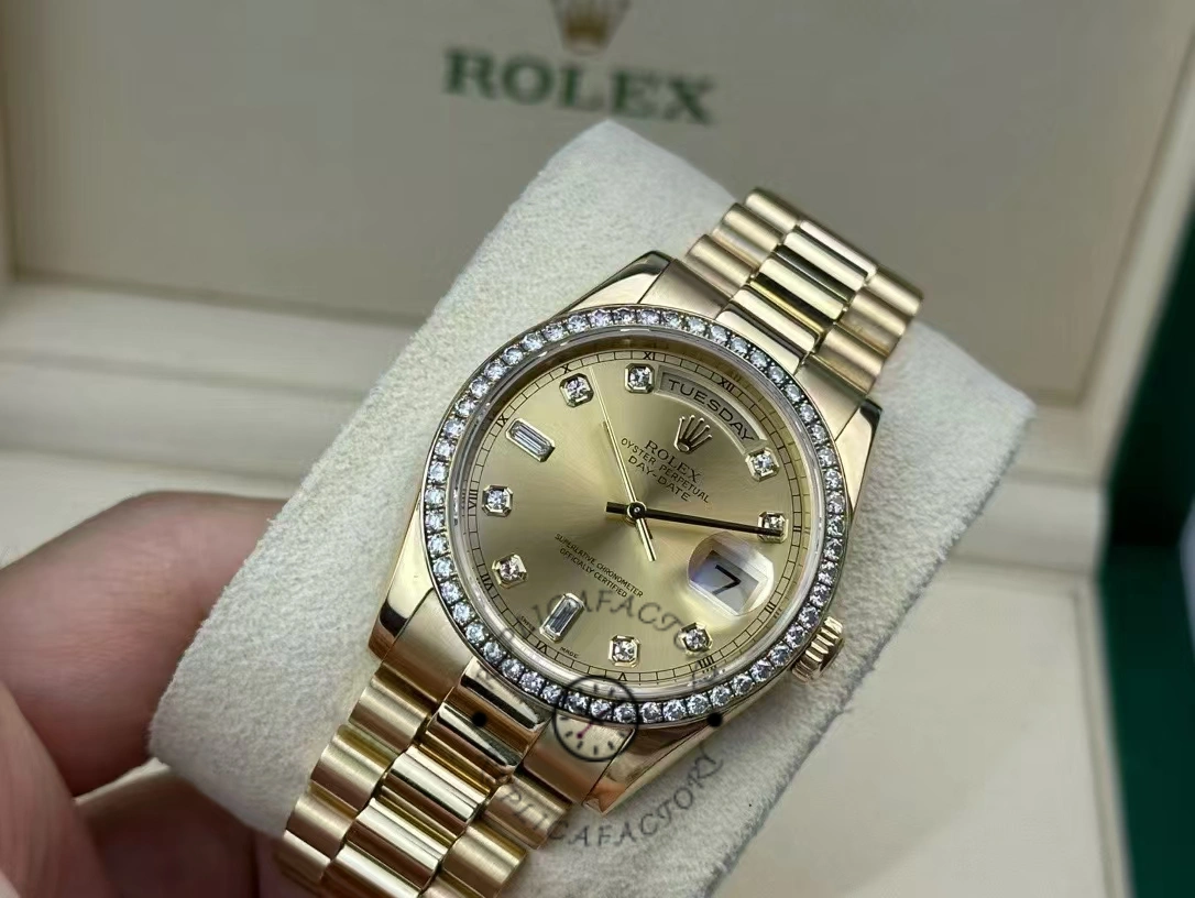 Rolex Day Date 118348 Champagne diamond Dial Yellow Gold 36mm Unisex Replica Watch