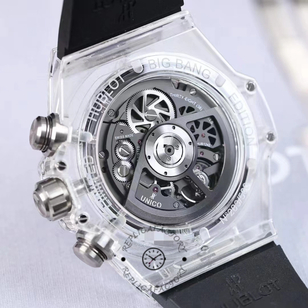 Caseback view of Hublot Big Bang Unico 411.JX.1170.RX showing open rotor and movement.