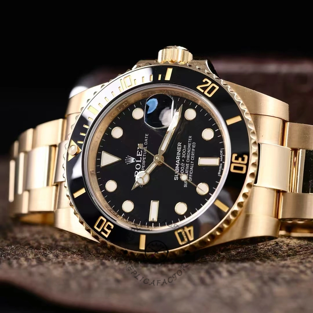 Rolex Submariner 116618, dial close-up showing black face and luminous markers.