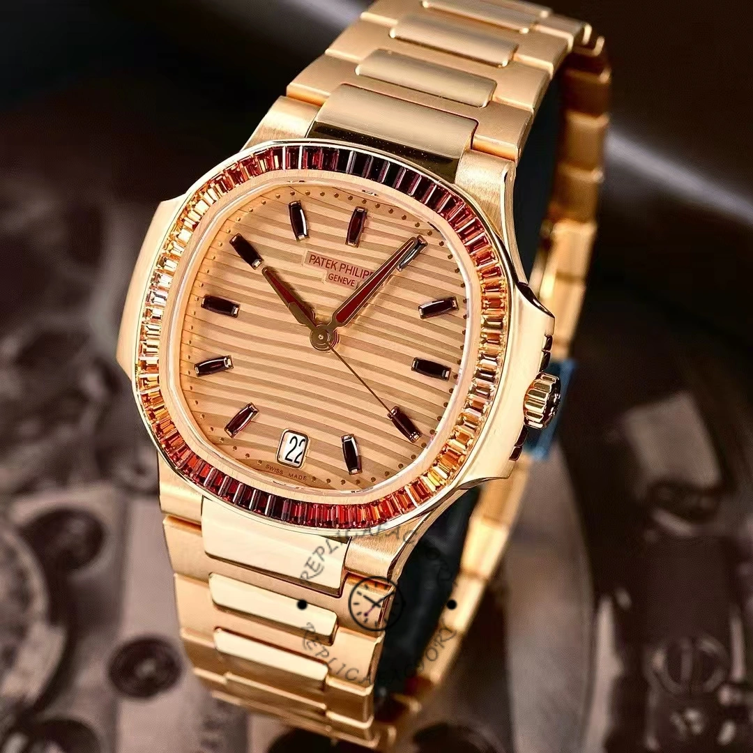 Patek Philippe Nautilus Ladies Rose Gold Gemset Bezel 7118 1300R 001