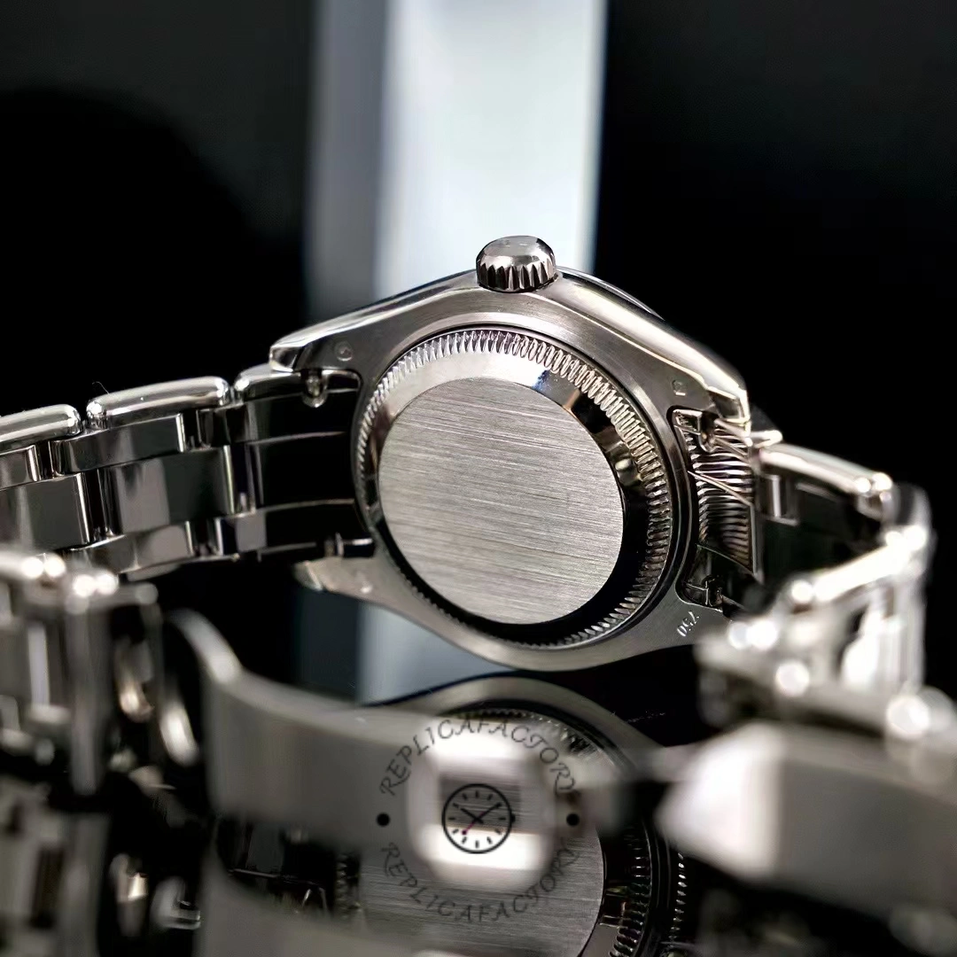 Caseback view of Rolex Pearlmaster 80319 showing solid back and bracelet attachment.