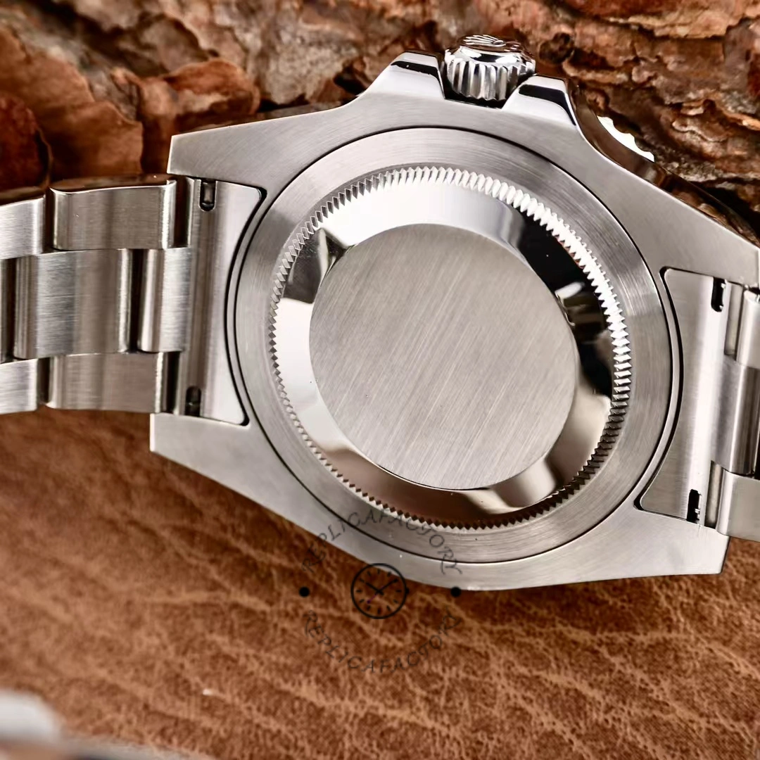 Caseback view of Rolex GMT-Master II 116710LN, stainless steel back and lugs.