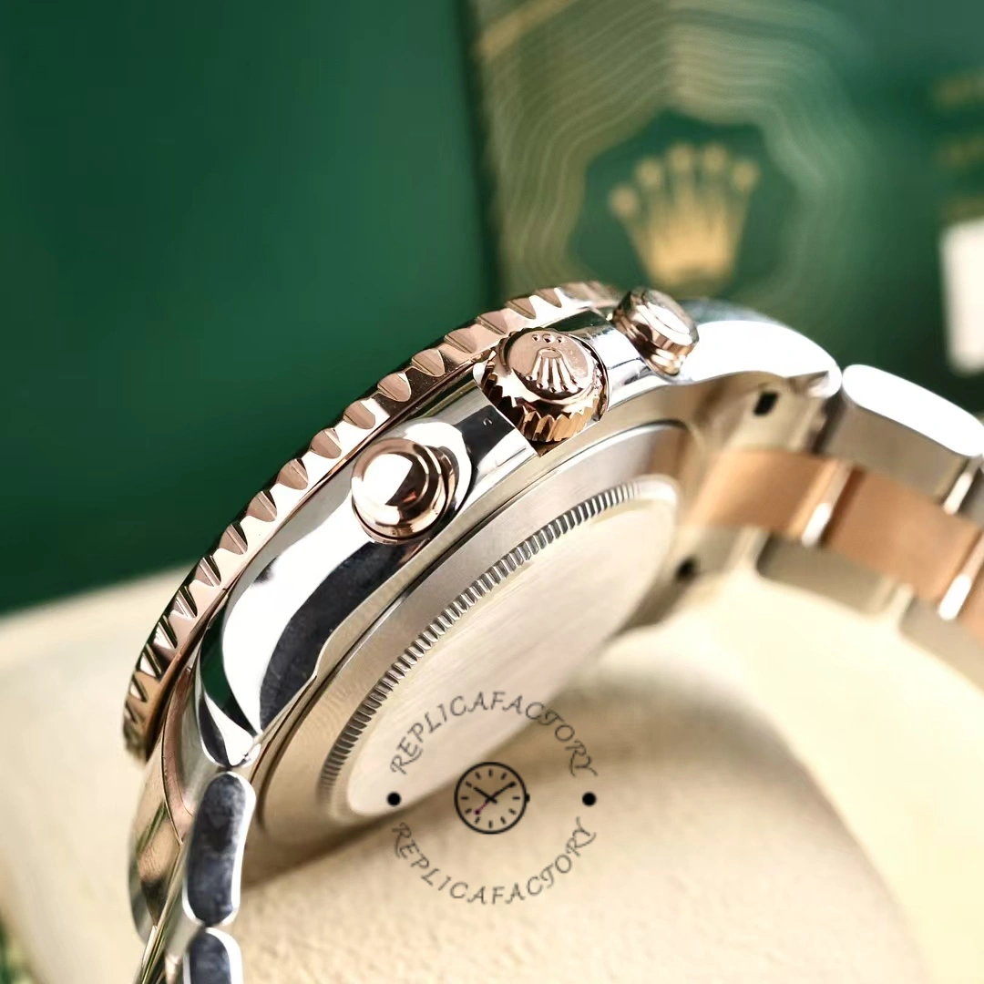 Side profile of the Rolex Yacht-Master II 116681 showing crown and chronograph pushers.