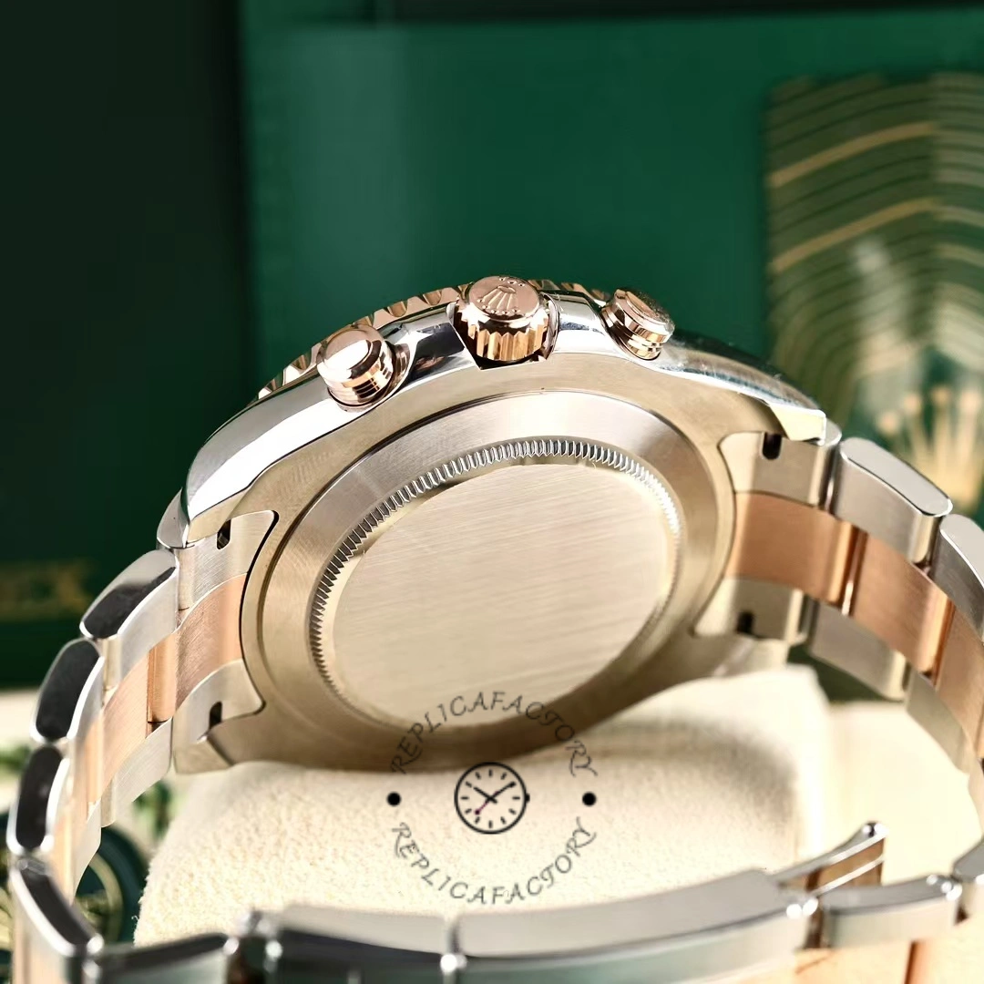 Caseback view of the Rolex Yacht-Master II 116681 showing solid back and end links.