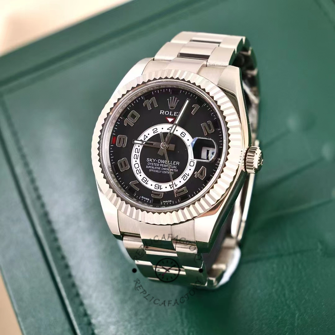 Rolex Sky-Dweller 326939 Fluted Bezel Black Dial 42MM Mens Replica Watch