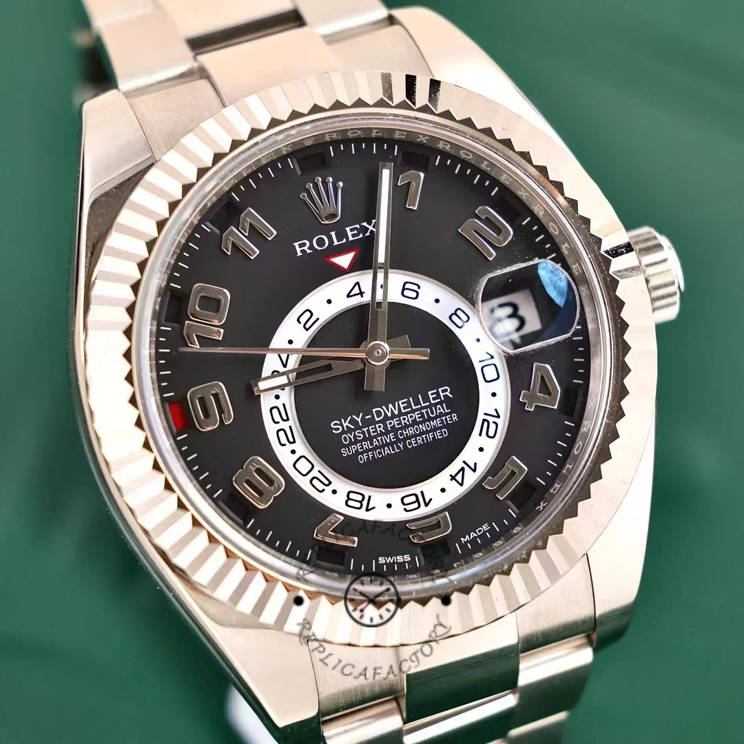 Rolex Sky-Dweller 326939 Fluted Bezel Black Dial 42MM Mens Replica Watch