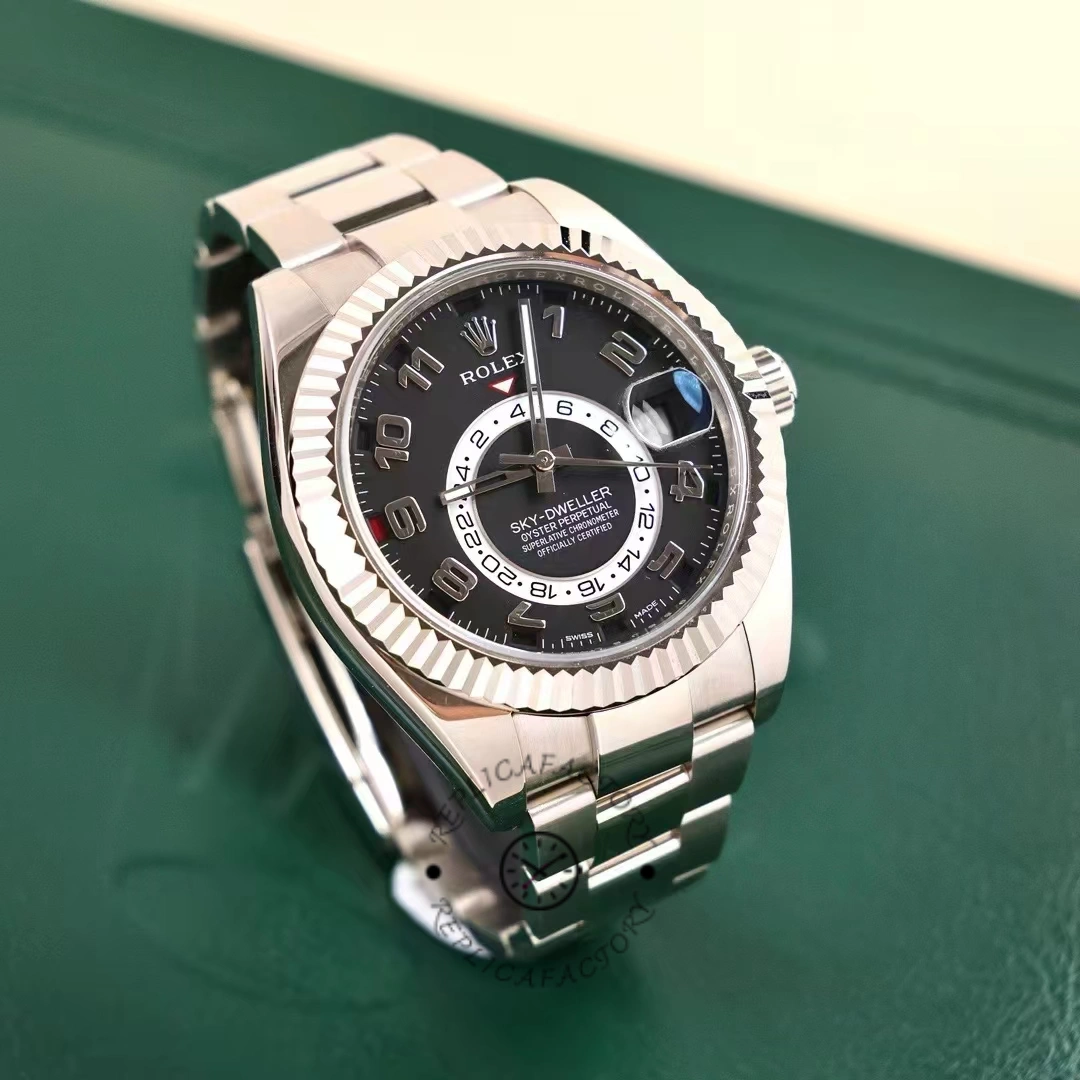 Rolex Sky-Dweller 326939 Fluted Bezel Black Dial 42MM Mens Replica Watch