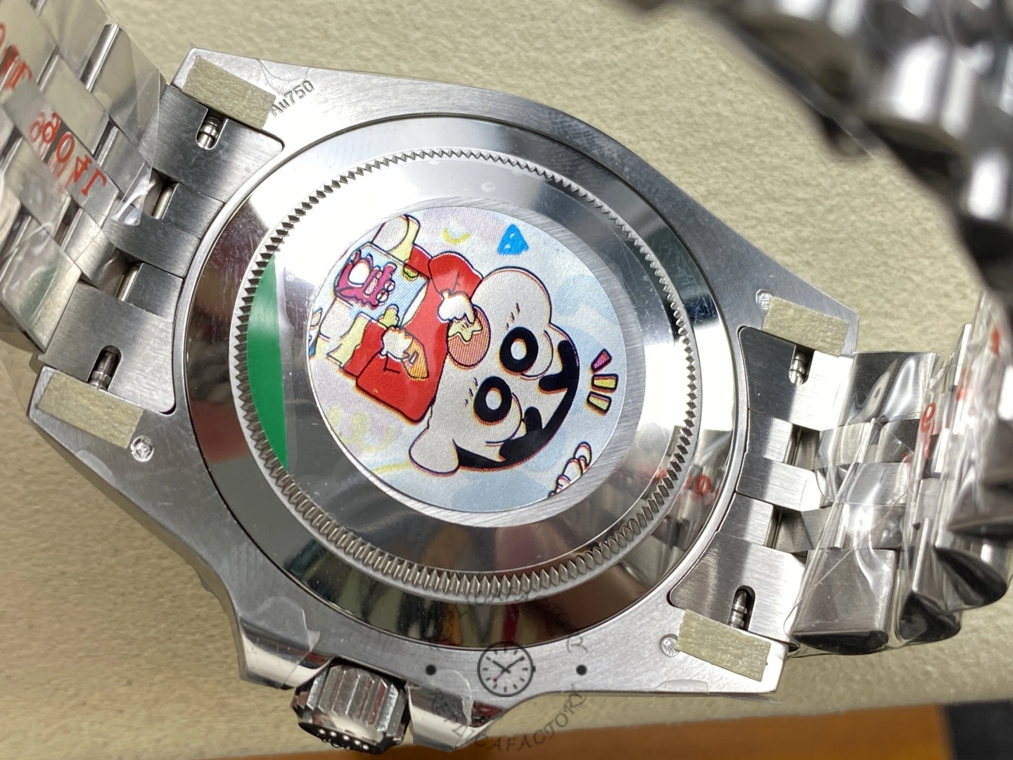 Rolex GMT-Master II 126720, caseback view showing movement and rotor detail.