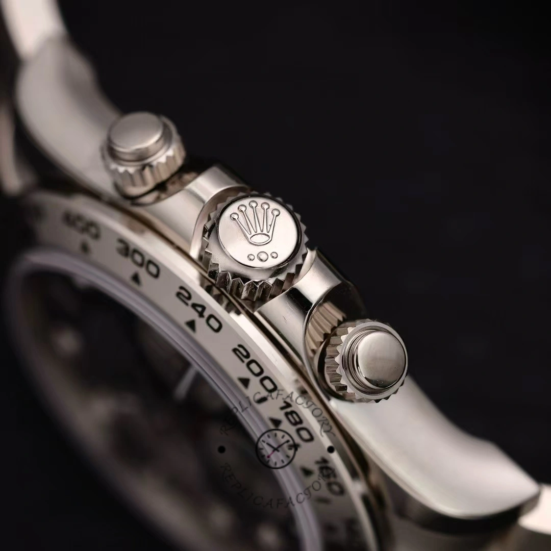 Side profile of Rolex Cosmograph Daytona 126509-0002 showing crown and chronograph pushers.