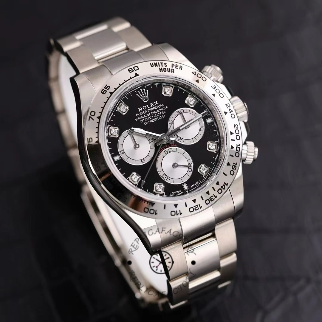 Angled view of Rolex Cosmograph Daytona 126509-0002 showing bezel, dial, and steel bracelet.