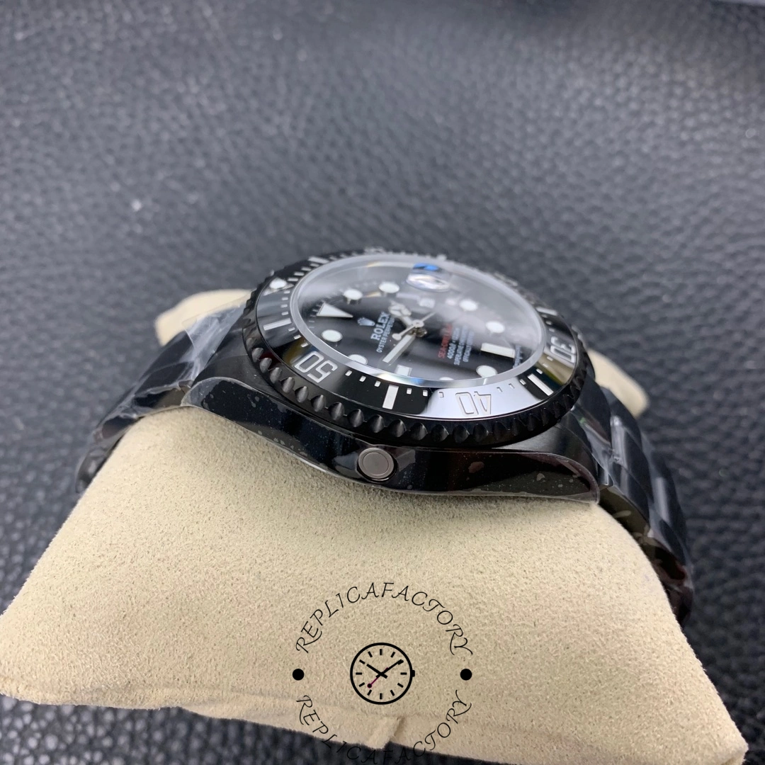 Side profile of Rolex Sea-Dweller Deepsea 126660, showing thick case and bezel.