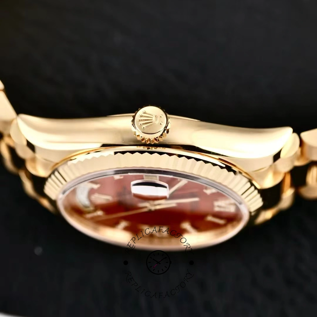 Rolex Day-Date 128238 Fluted Bezel Carnelian dial 36MM Unisex Replica Watch
