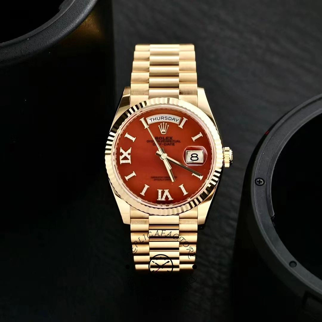 Rolex Day-Date 128238 Fluted Bezel Carnelian dial 36MM Unisex Replica Watch