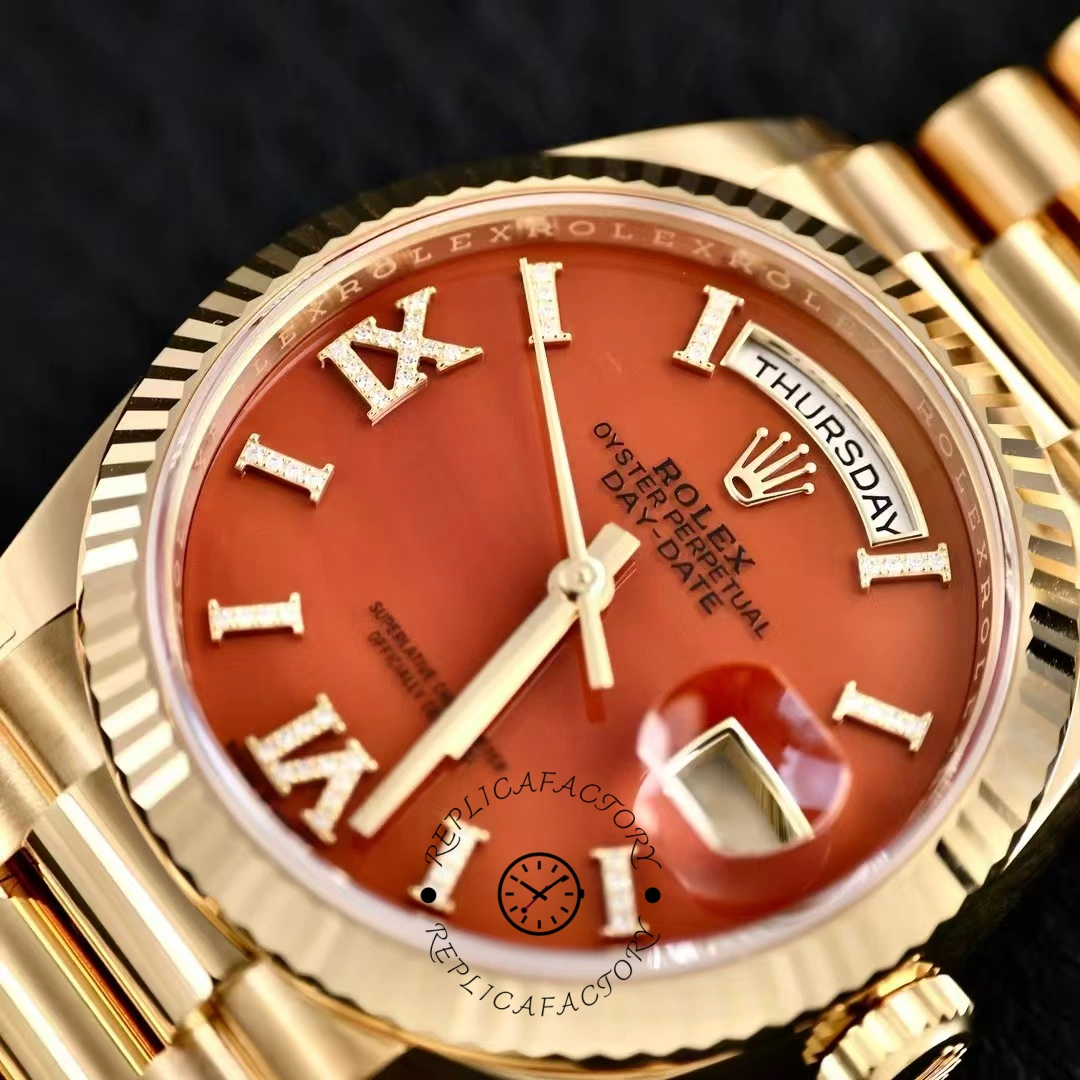 Rolex Day-Date 128238 Fluted Bezel Carnelian dial 36MM Unisex Replica Watch