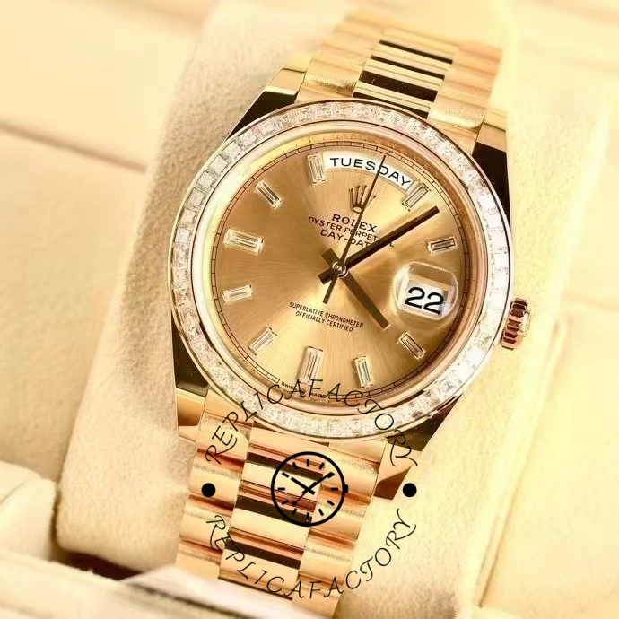 Rolex Day-Date 228398TBR Champagne Diamond Dial Diamond Bezel 40mm Mens Replica Watch