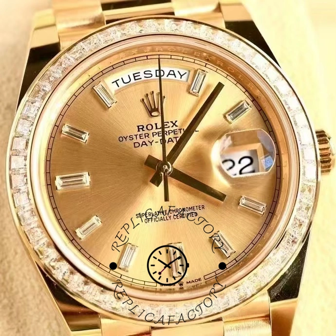Rolex Day-Date 228398TBR Champagne Diamond Dial Diamond Bezel 40mm Mens Replica Watch