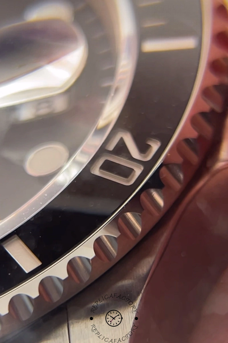 Close-up of a 1:1 clone luxury watch bezel, symbolizing expert craftsmanship and performance evaluation.
