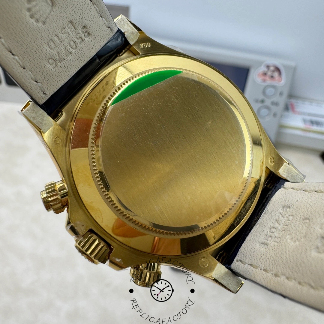 Rolex Daytona 116518 Diamond Edition, rear case view showing solid gold caseback.