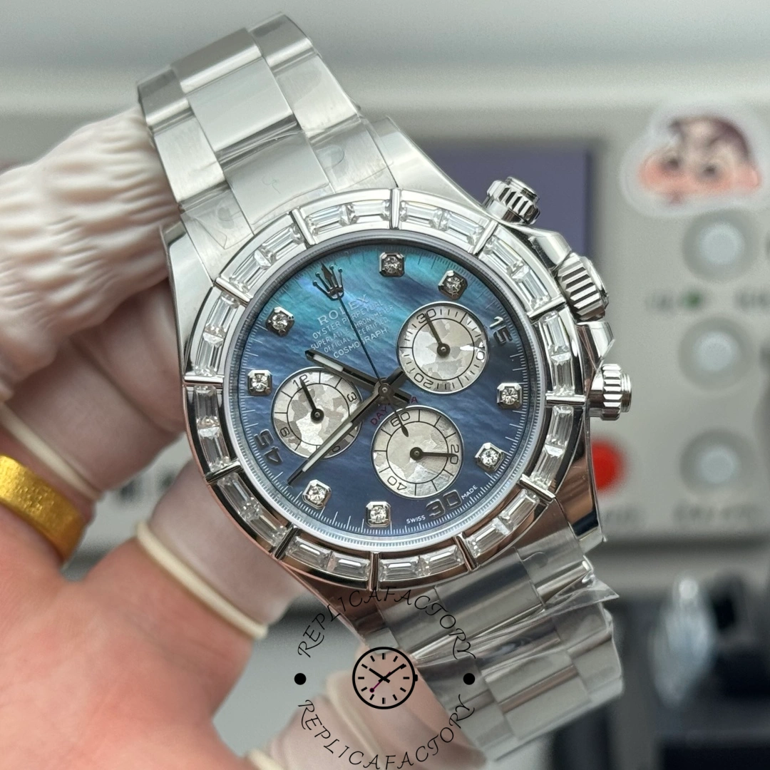Rolex Daytona 116589BR, angled front view highlighting tachymeter bezel and case shape.