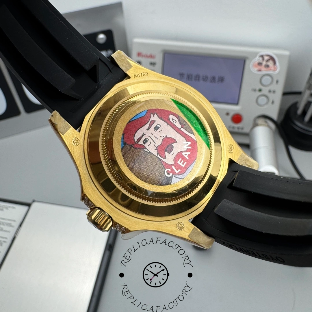 Rolex Yacht-Master 42 226668TBR-0002, caseback view showing solid back and green sticker.