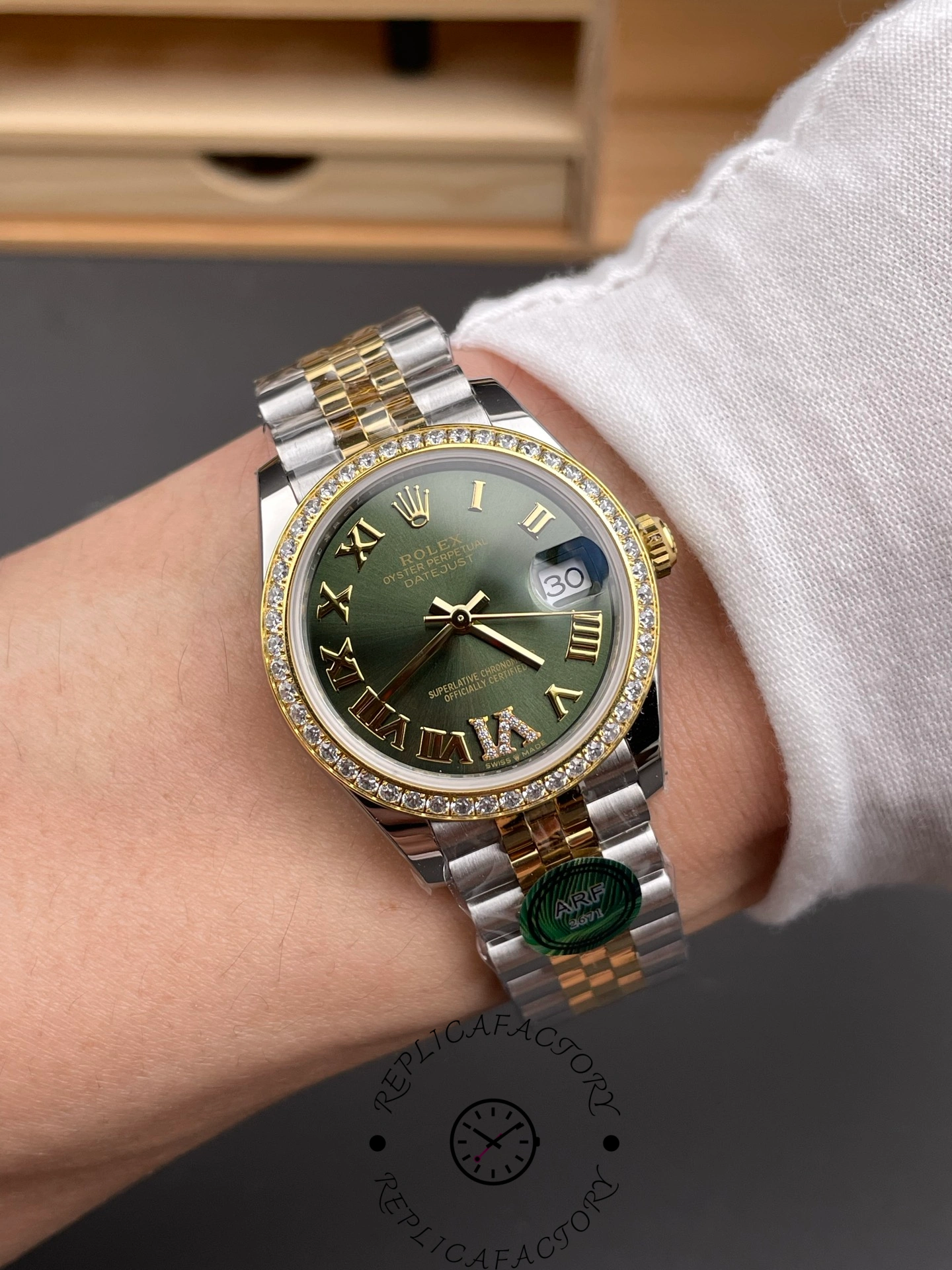Rolex Datejust 36 Yellow Gold & Diamonds Olive Green Diamond Pave Roman Dial m126283rbr 0011