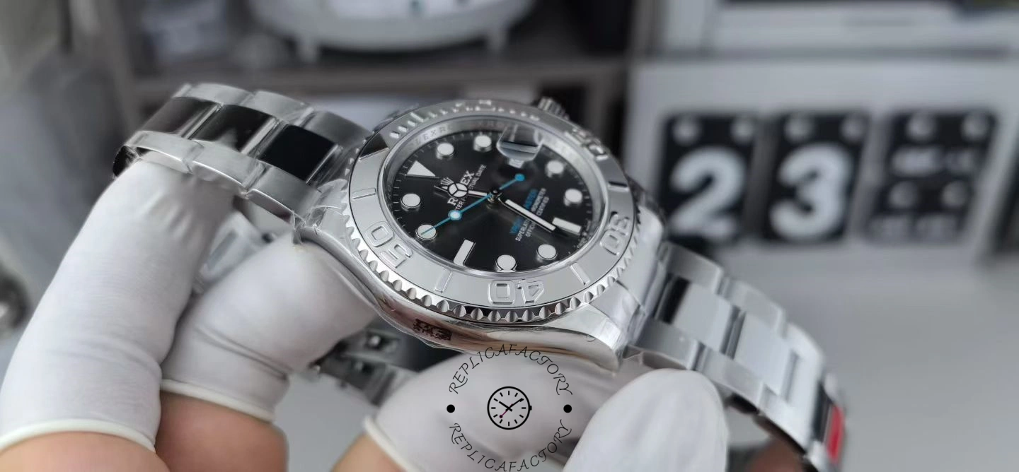 Glove-held view of the Rolex Yacht-Master 126622 showing side profile and bracelet fit.