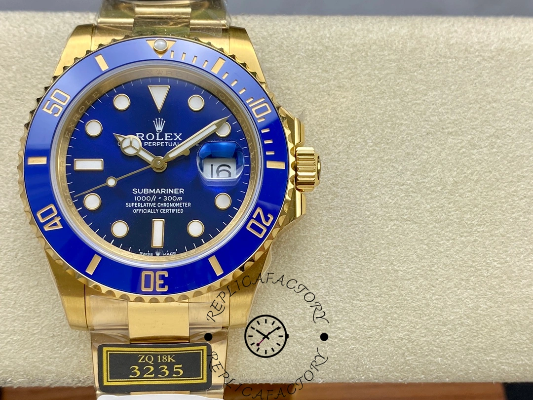Rolex Submariner 126618LB, front angle view highlighting blue bezel and bracelet.
