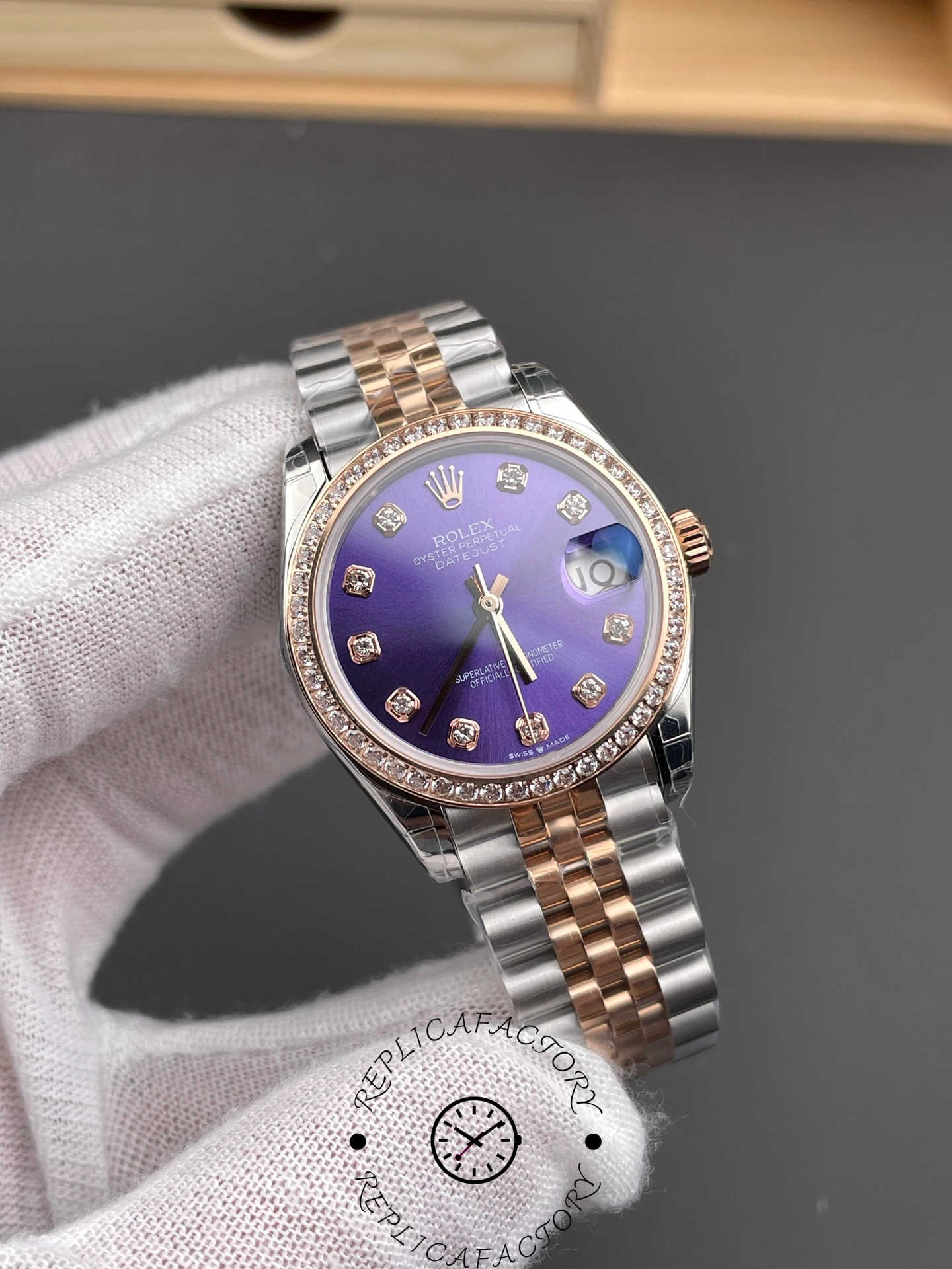 Rolex Datejust 28mm Everose Gold m279381rbr 0015 Aubergine Diamond Lady Watch