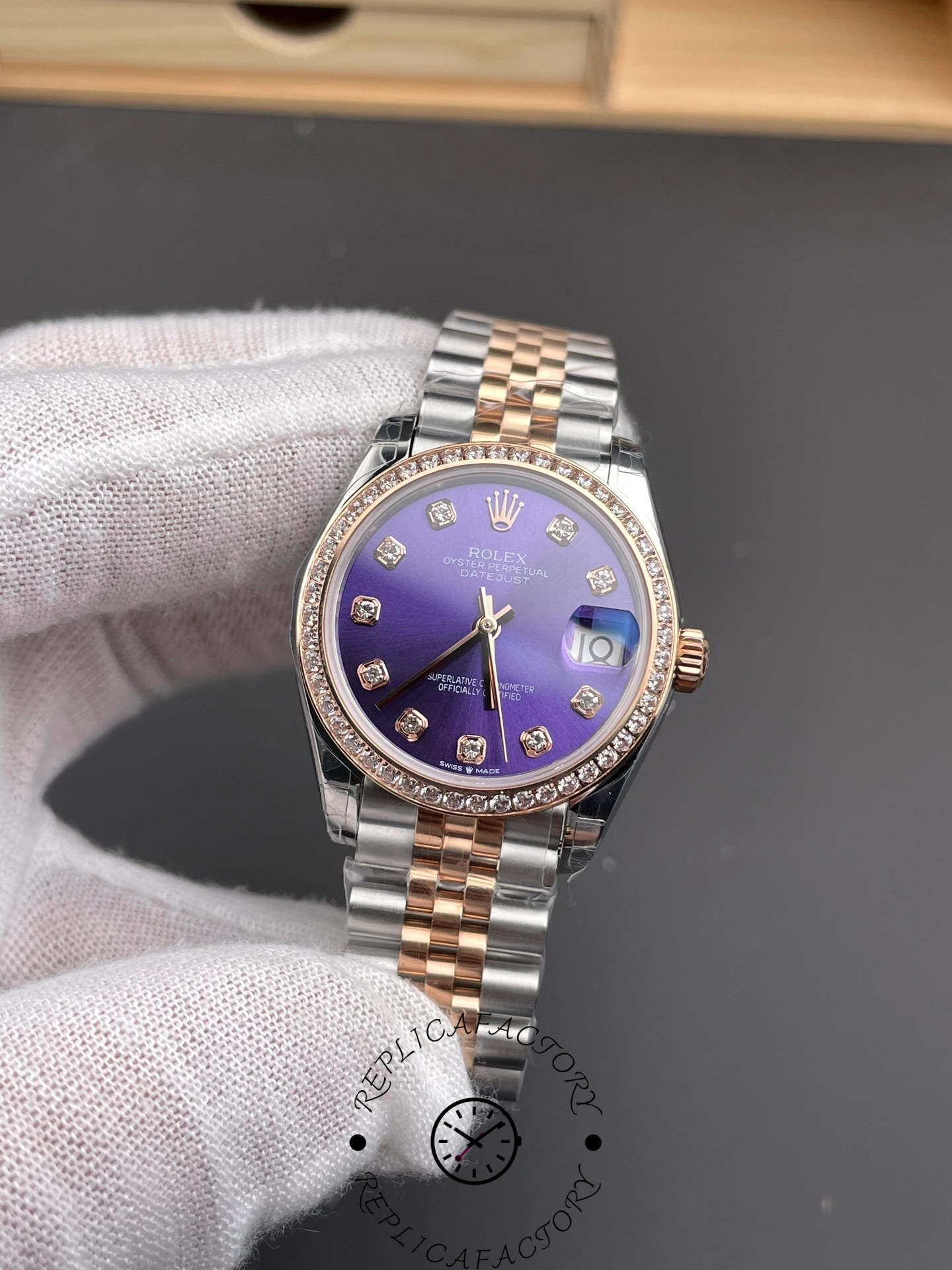 Rolex Datejust 28mm Everose Gold m279381rbr 0015 Aubergine Diamond Lady Watch