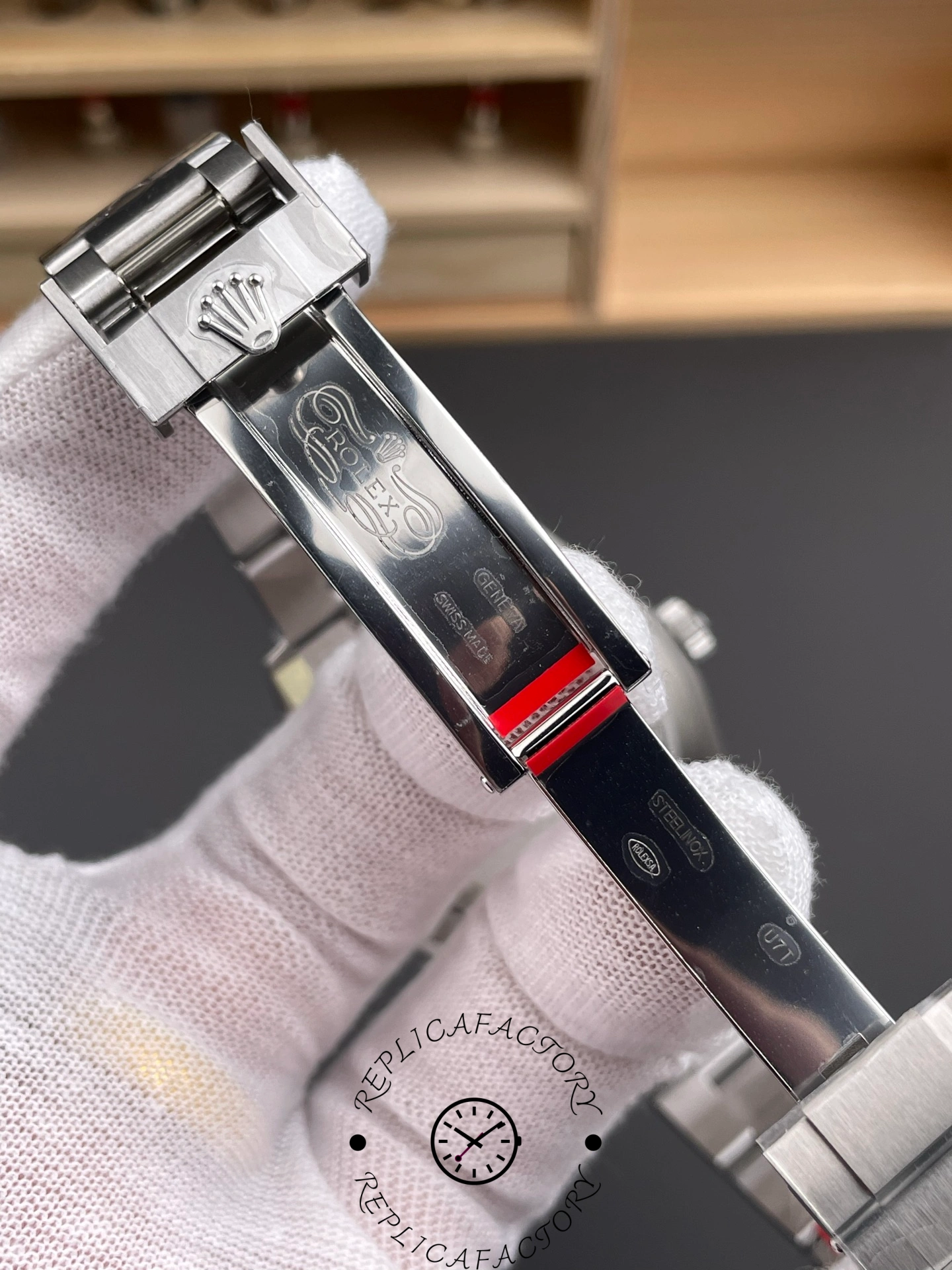 Rolex Explorer 224270, clasp close-up showing folding clasp detail and finish.