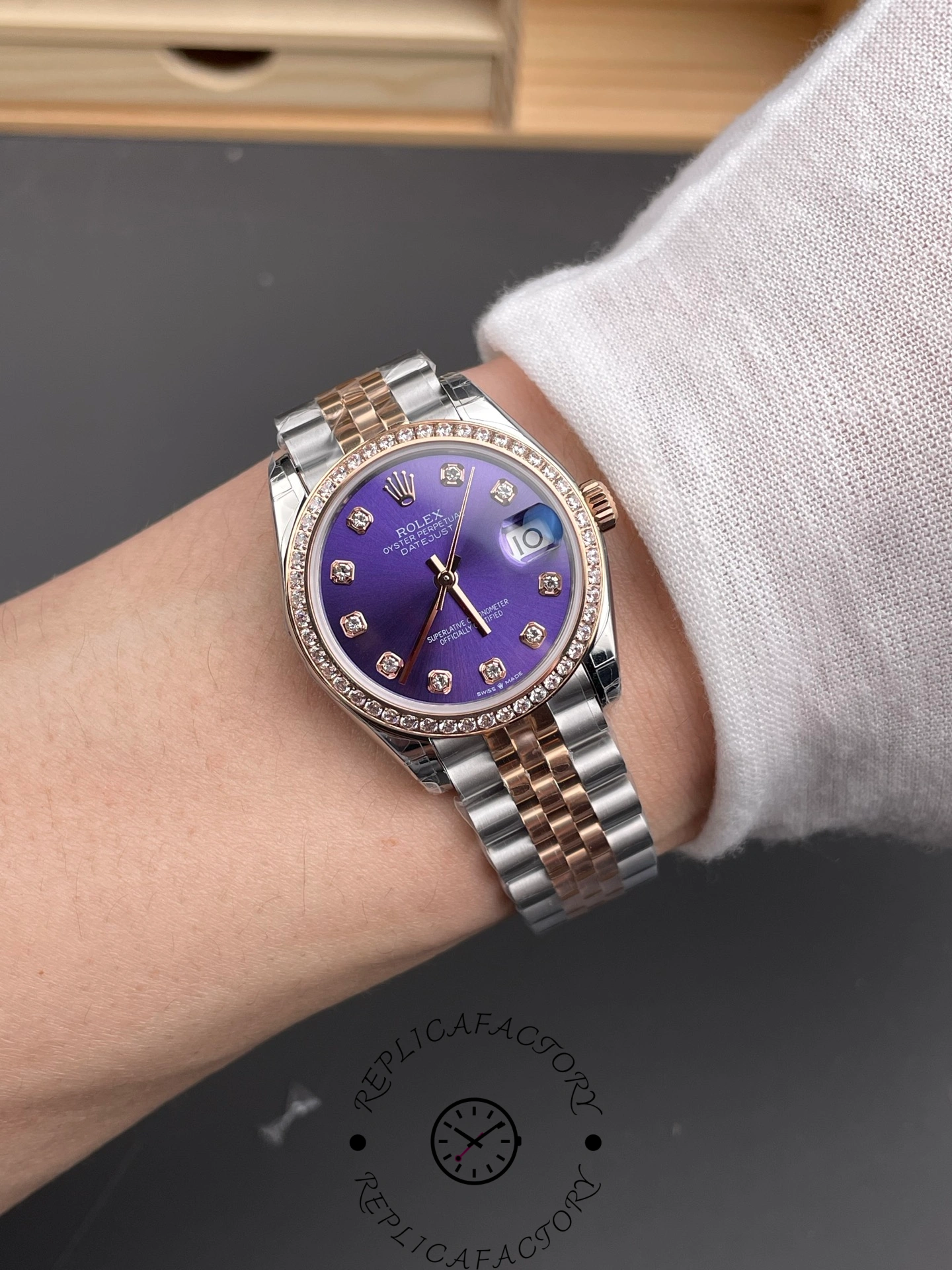 Rolex Datejust 28mm Everose Gold m279381rbr 0015 Aubergine Diamond Lady Watch
