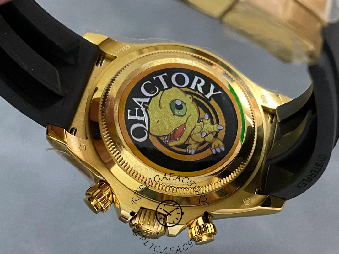 Rolex Daytona 126518LN 0004 case back close-up, engraved back and gold finish detail.