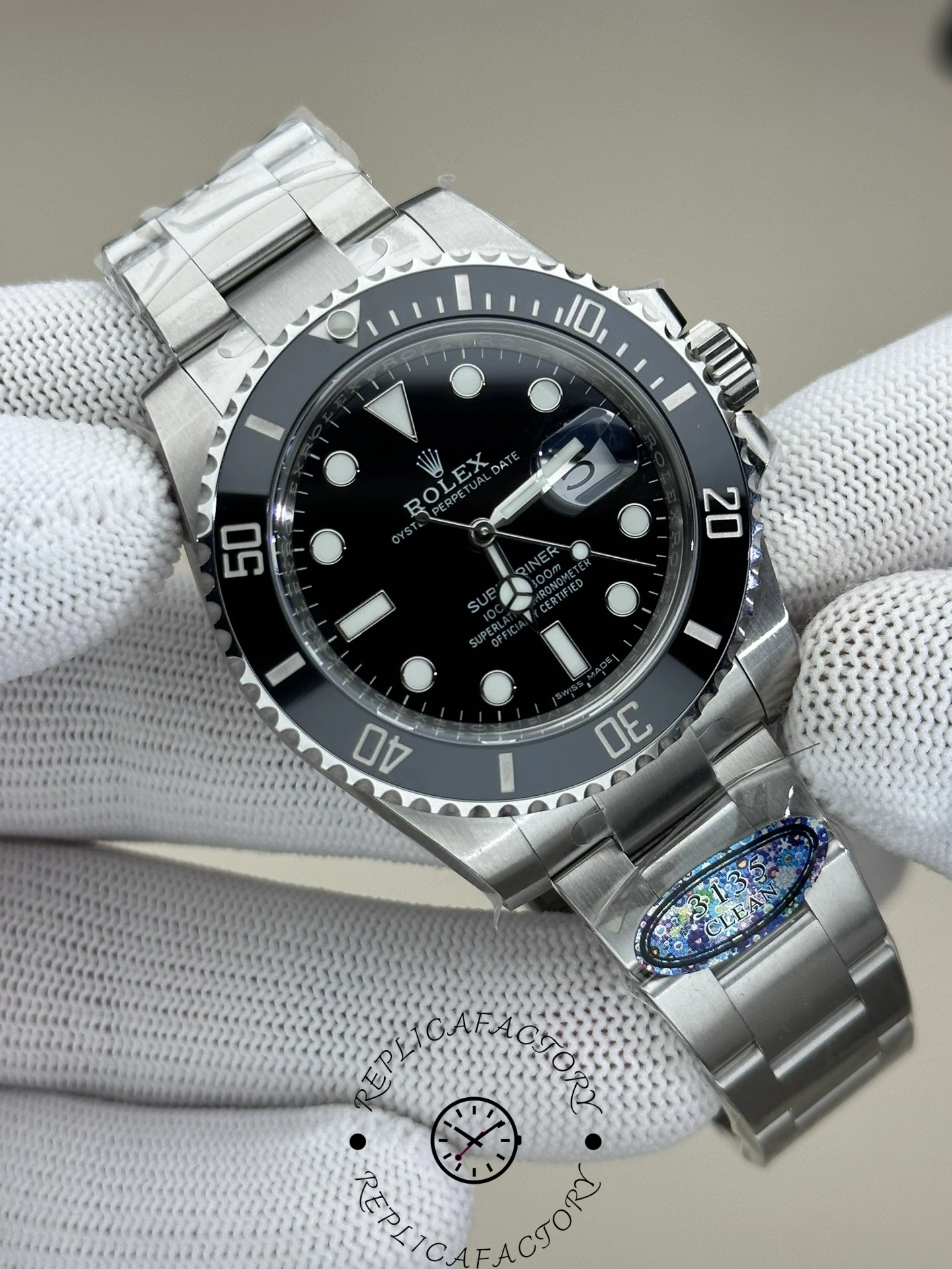 Rolex Submariner 116610LN 0001, front close-up with protective films on the case and bracelet.