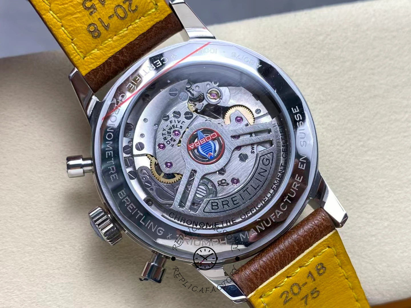 Breitling Top Time B01 Shelby Cobra AB01763A1C1X1, caseback view showing rotor and engravings.