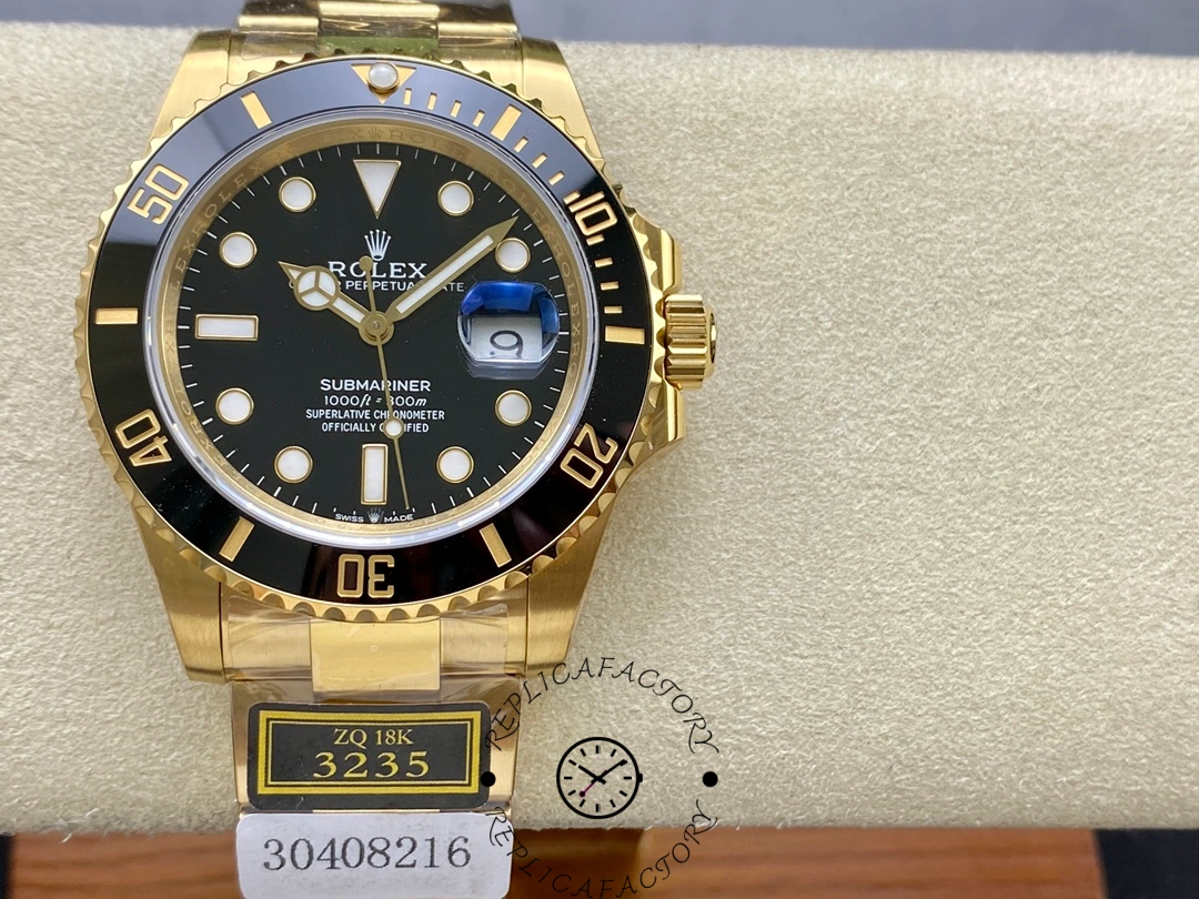 Rolex Submariner 126618LN, watch placed on cushion, full front view.