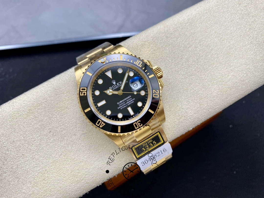 Rolex Submariner 126618LN, side profile on cushion showing case shape.