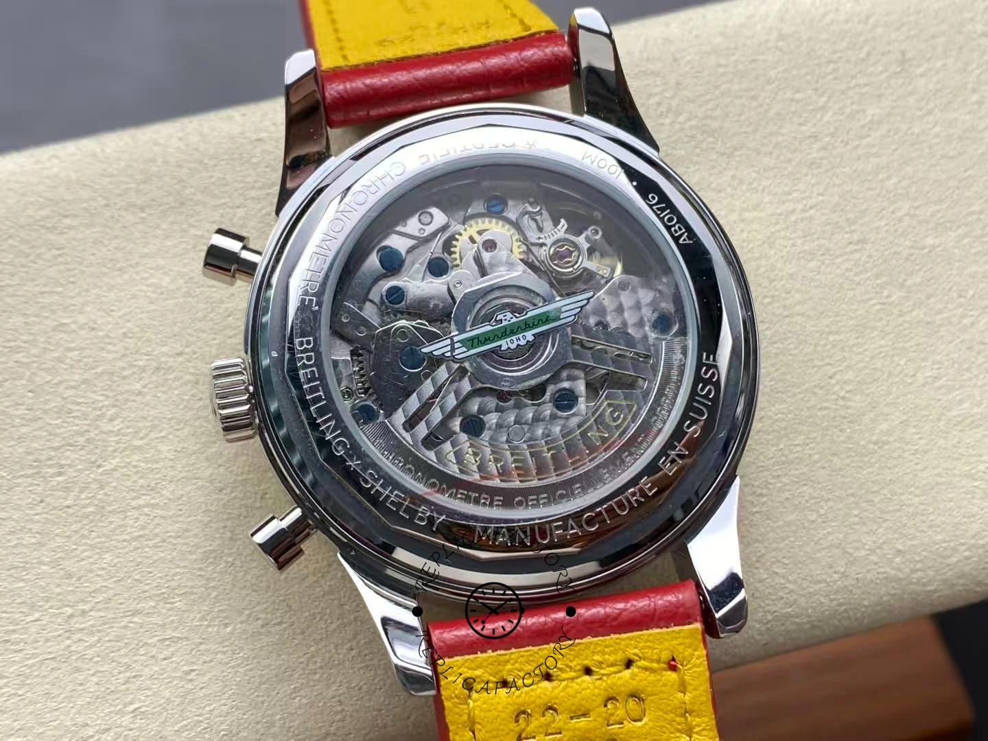 Breitling Top Time B01 Ford Thunderbird AB01766A1A1X1, caseback view showing movement and rotor.