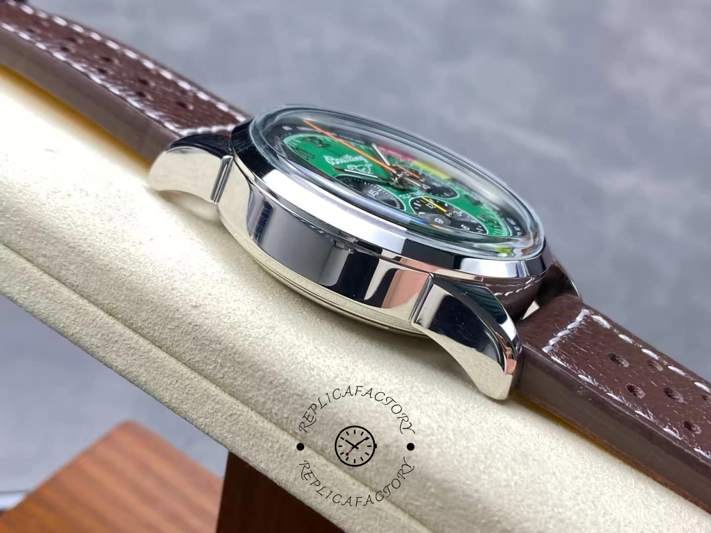 Side view of Breitling Top Time B01 AB01762A1L1X1 with polished case edge and curved lugs visible.