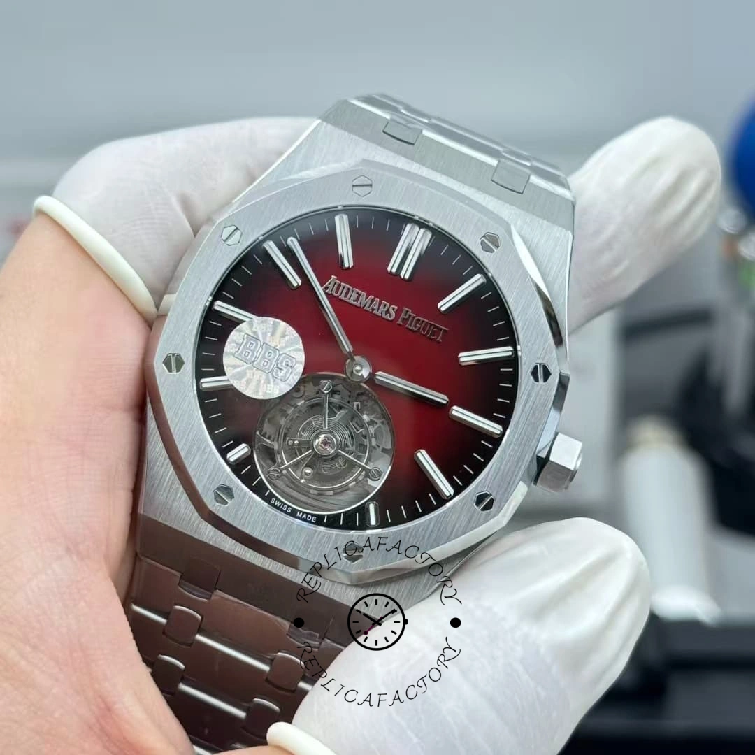 AP Royal Oak Flying Tourbillon 26730ST.OO.1320ST.05 Wine Red Dial Replica