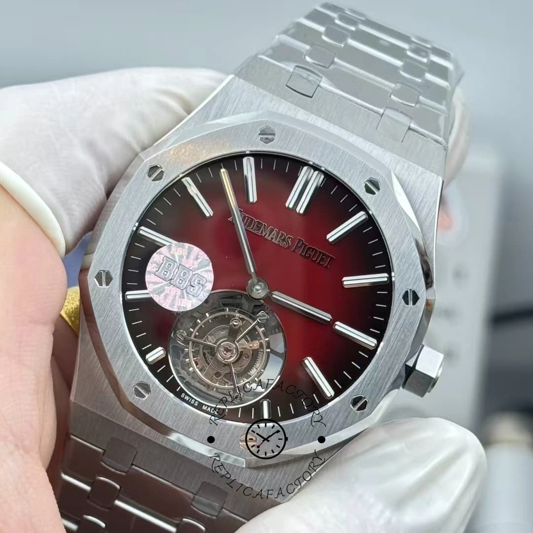 AP Royal Oak Flying Tourbillon 26730ST.OO.1320ST.05 Wine Red Dial Replica