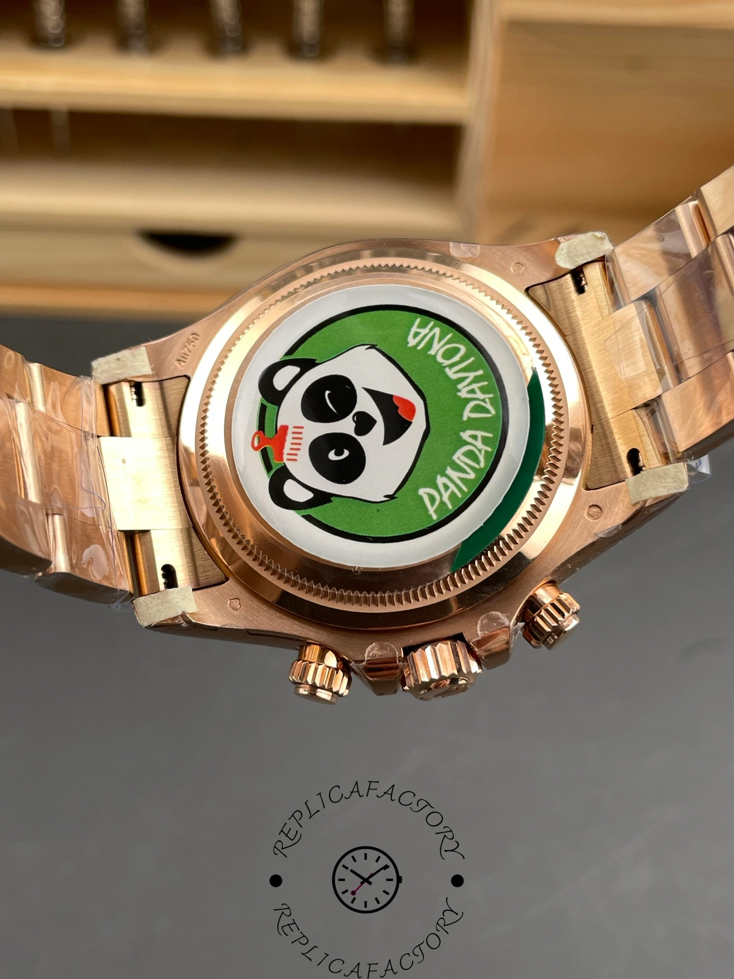 Case back sticker detail on the Rolex Daytona 126505, seal visible on the back.