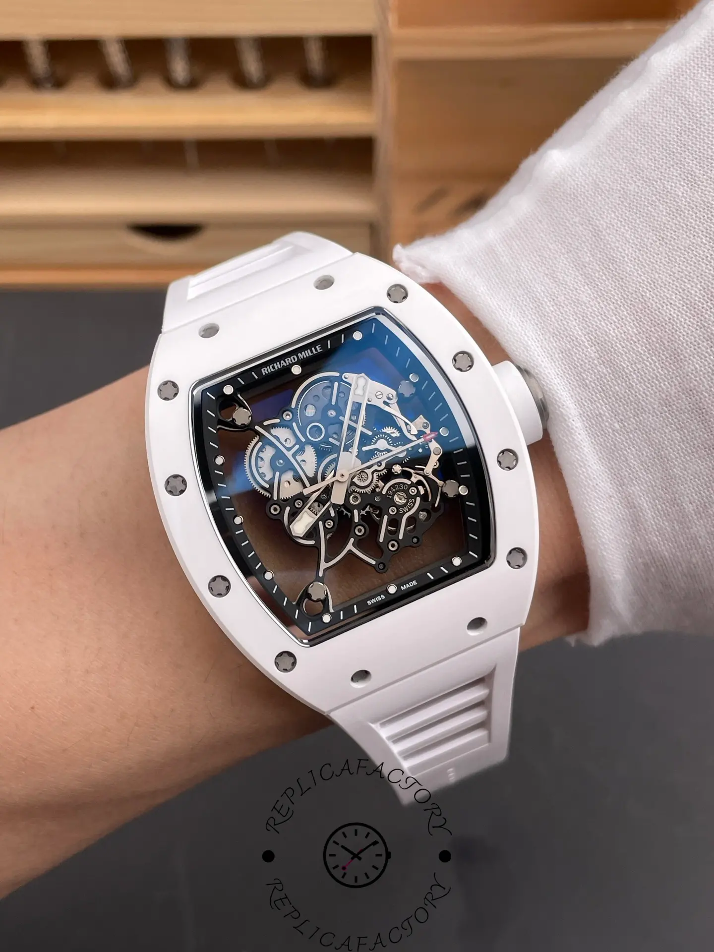 Richard Miller RM 055 RMUL2 NTPT Carbon Fiber Black Mark White Rubber Strap