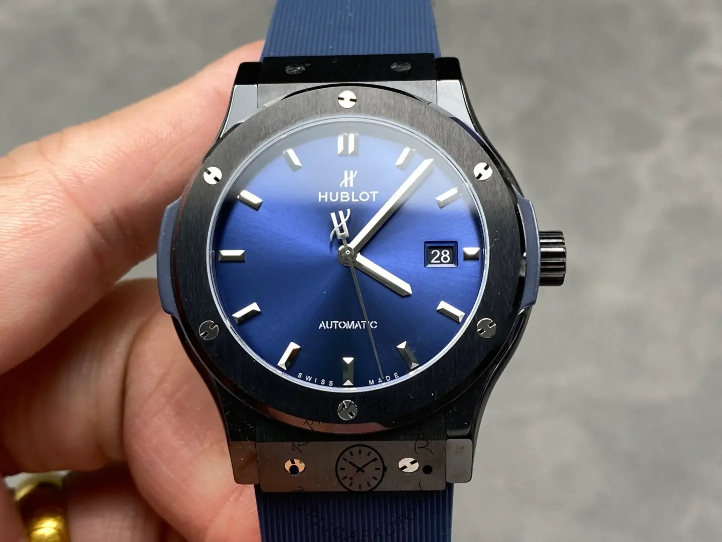 Hublot Classic Fusion 542.CM.7170.RX, close-up dial shot highlighting markers and hands.