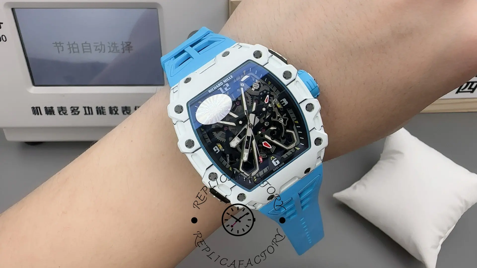 Richard Mille RM35-03 replica White Quartz TPT Blue Strap