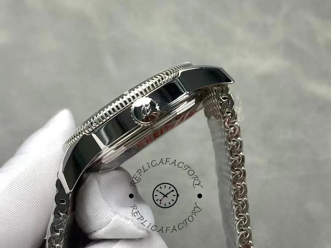 Side angle view of Breitling Superocean Heritage II AB201012/G827-154A showing bezel edge and crown.