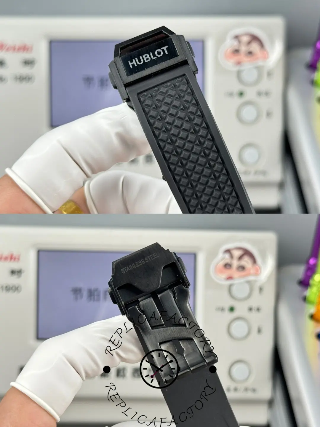 Strap and buckle detail of Hublot Big Bang 431.CI.1340.RX showing the rubber strap end and clasp.